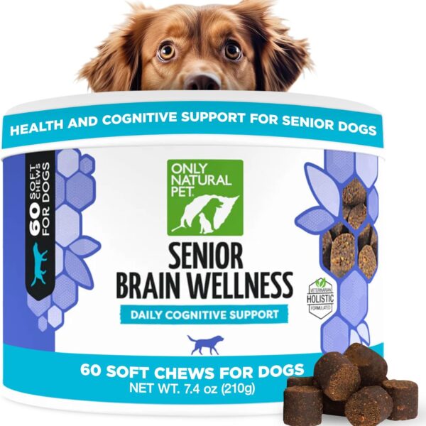 ONLY NATURAL PET Senior Brain Wellness Dog Chews - Small, Medium & Large Breeds, Toothless & Geriatric Dogs, Soft Chicken & Bacon Flavor Snacks, Baked Treats - 60 Count