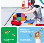 PicassoTiles Magnetic Tiles 60pcs Kids Toys Classroom Sensory Toy for Toddlers STEM Learning Building Blocks, Montessori Pretend Play Magnet Tile Construction Stacking Block Boys Girls Ages 3+ PT60 - Image 4