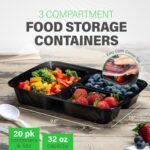 Ez Prepa [20 Pack] 32oz 3 Compartment Meal Prep Containers with Lids - Bento Box - Plastic - Stackable, Reusable, Microwaveable & Dishwasher Safe - Image 6