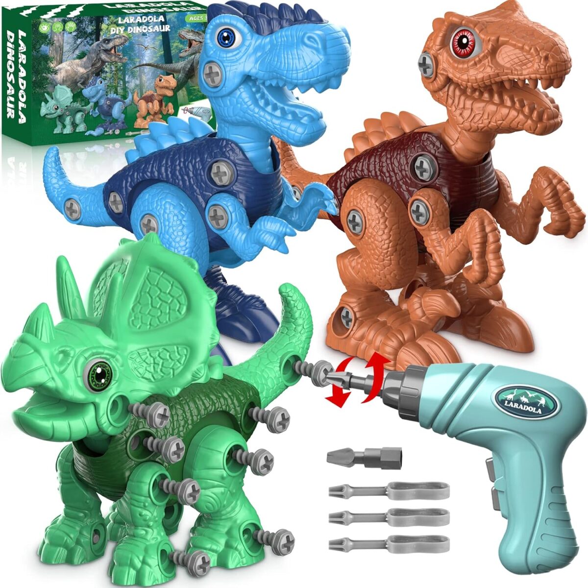 Laradola Dinosaur Toys for 3 4 5 6 7 8 Year Old Boys, Kids Take Apart STEM Construction Building Kids Toys with Electric Drill, Party Christmas Birthday Gifts Boys Girls - Image 1