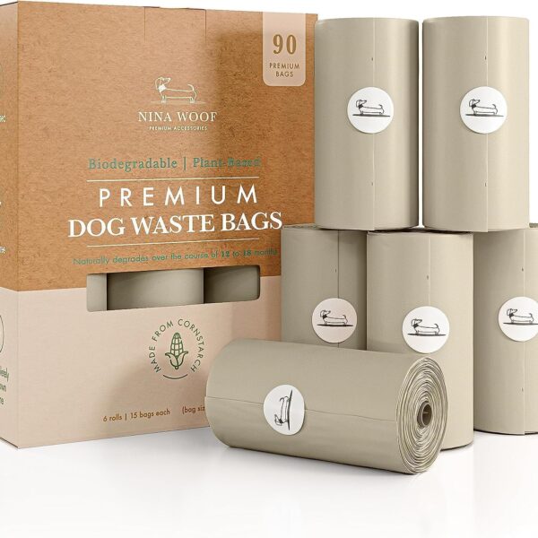 100% Certified Home Compostable and Biodegradable Dog Poop Bags - ASTM D6400 & EN 13432 Compliant dog poop bags rolls – 90 Bags – 6 x Rolls of Plant Based Poop Bags for dogs - Thick Poop Bags