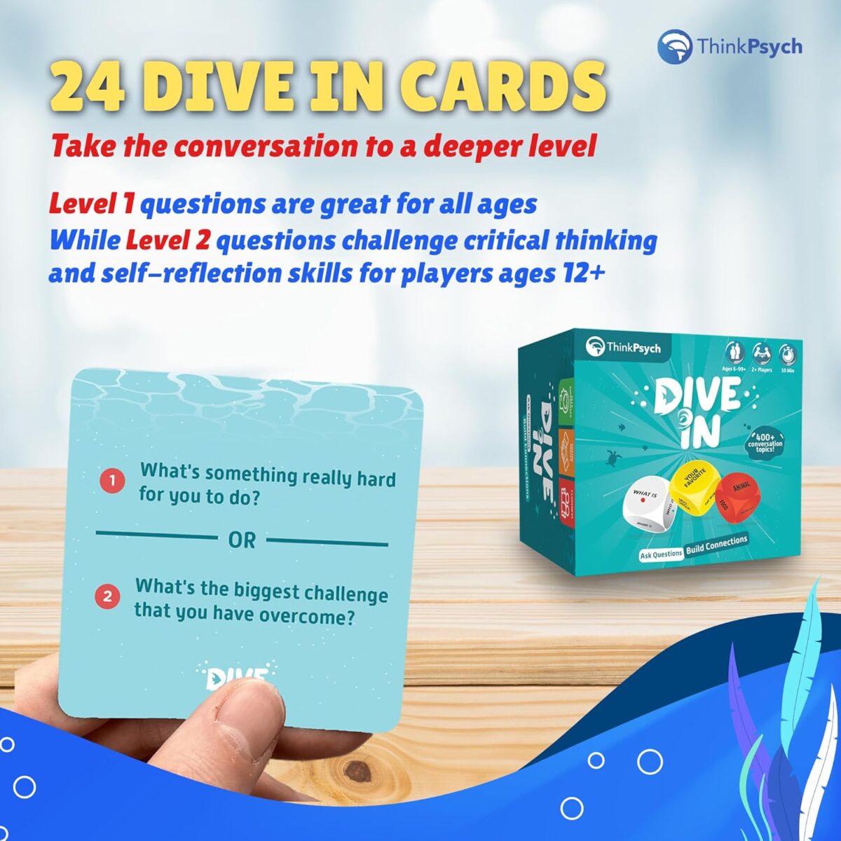ThinkPsych Dive in - SEL Conversation Dice Game with 400+ Topics | Therapy Games for Kids & Teens | Social Emotional Learning for Home & School | Play Therapy & Counseling Toys | Ages 6-99 - Image 6