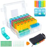 Monthly Pill Organizer 3 Times a Day, Portable Pill Box with Weekly Travel Bag, Large Capacity Medicine Organizer with Labels, 30 Day Pill Case & Pill Cutter for Easy Medication Management (White)