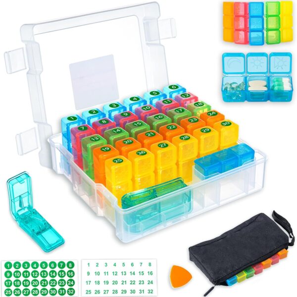 Monthly Pill Organizer 3 Times a Day, Portable Pill Box with Weekly Travel Bag, Large Capacity Medicine Organizer with Labels, 30 Day Pill Case & Pill Cutter for Easy Medication Management (White)