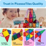 PicassoTiles Magnetic Tiles 60pcs Kids Toys Classroom Sensory Toy for Toddlers STEM Learning Building Blocks, Montessori Pretend Play Magnet Tile Construction Stacking Block Boys Girls Ages 3+ PT60 - Image 7