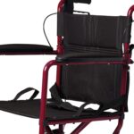Medline Lightweight Foldable Transport Wheelchair with Handbrakes and 12-Inch Wheels, Red Frame, Black Upholstery - Image 8