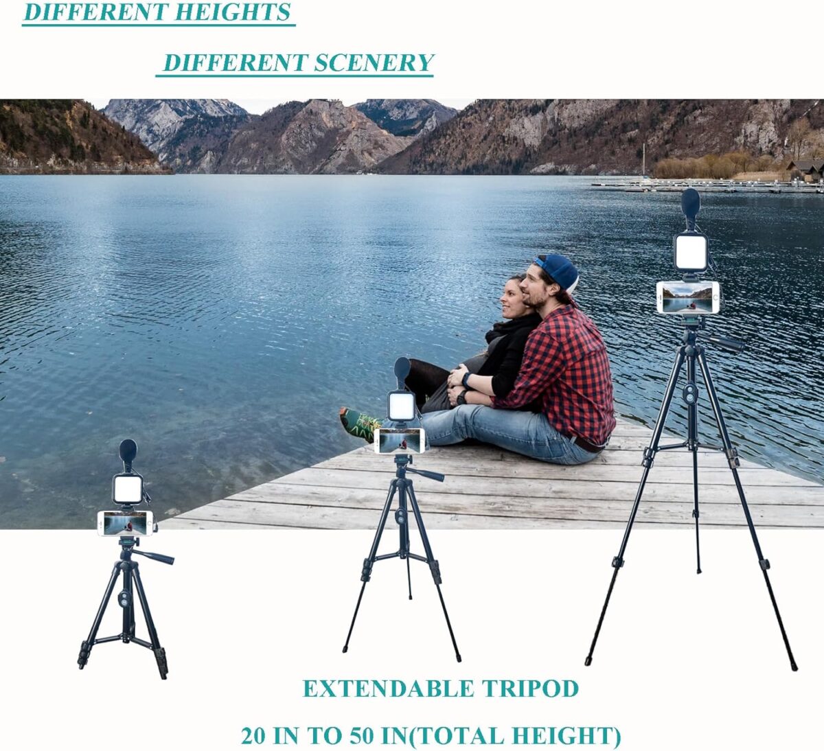 Vlogging Kit for iPhone, Vlogging kit for Android Phone,YouTube Starter Kit with Two Tripods Light Microphone Remote and Jack Adapter - Image 2