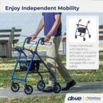 Drive Medical Aluminum Rollator Walker Fold Up and Removable Back Support, Padded Seat, 6" Wheels, Blue,R726BL - Image 2