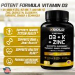 Vitamin D, K2, K1, Zinc, Quercetin, Elderberry, Turmeric, Ginger & Echinacea Whole Food Supplement 8 in 1- D3 5000 IU Plant-Based from Lichen, Vitamin K (K2 MK7, MK4, K1), D3 K2 Vitamins -120 Capsules - Image 5