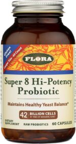 Flora - Super 8 Hi Potency Probiotics 60 Count - Healthy Yeast Balance & Digestive Health - For Men & Women - 42 Billion CFU, Raw, Gluten Free - Up to 2 Month Supply