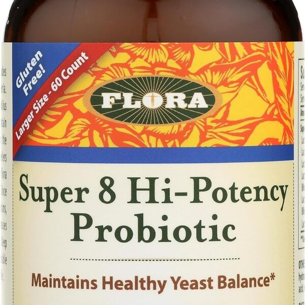 Flora - Super 8 Hi Potency Probiotics 60 Count - Healthy Yeast Balance & Digestive Health - For Men & Women - 42 Billion CFU, Raw, Gluten Free - Up to 2 Month Supply