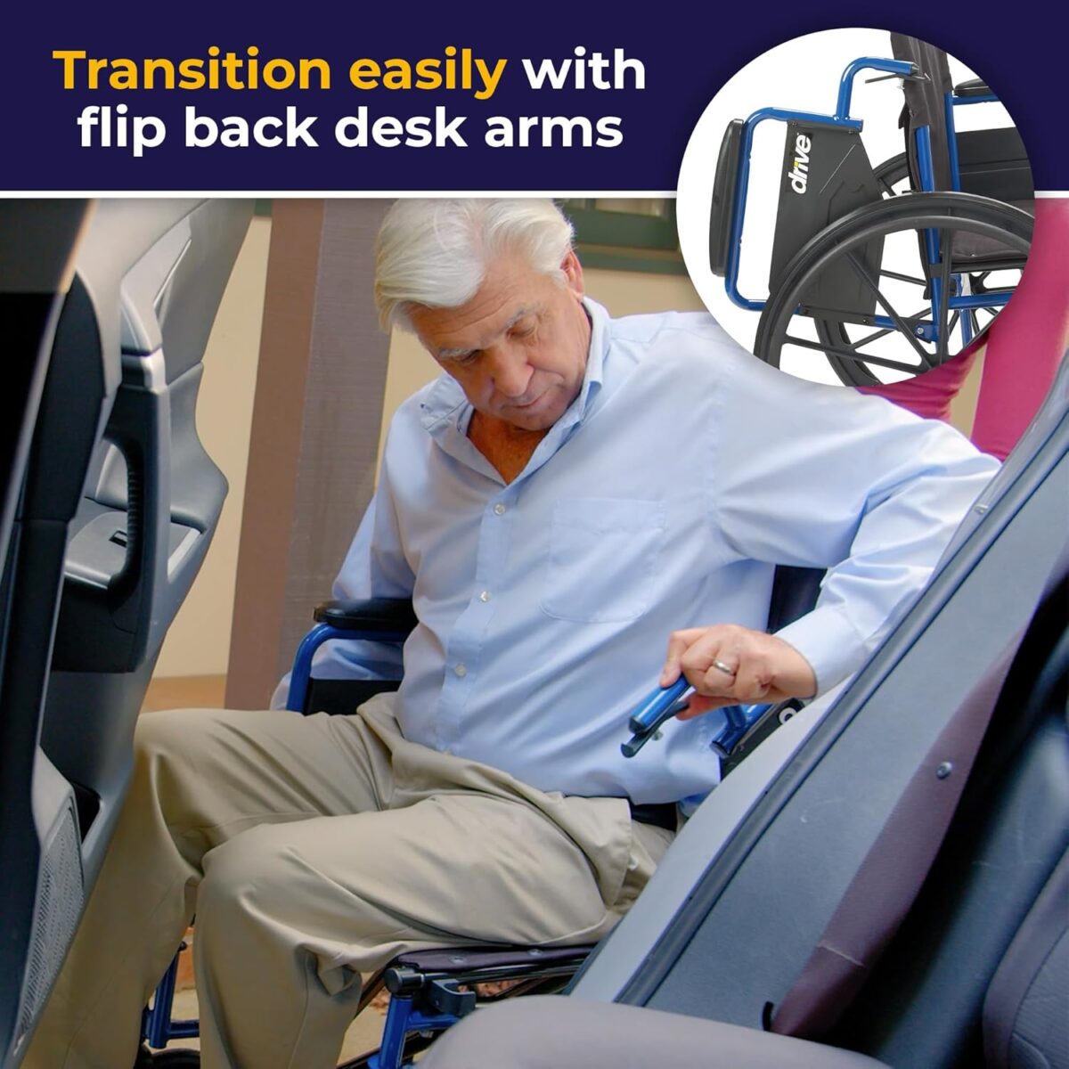 Drive Medical Blue Streak Wheelchair with Flip Back Desk Arms, Swing Away Footrests, 16 Inch Seat - Image 7