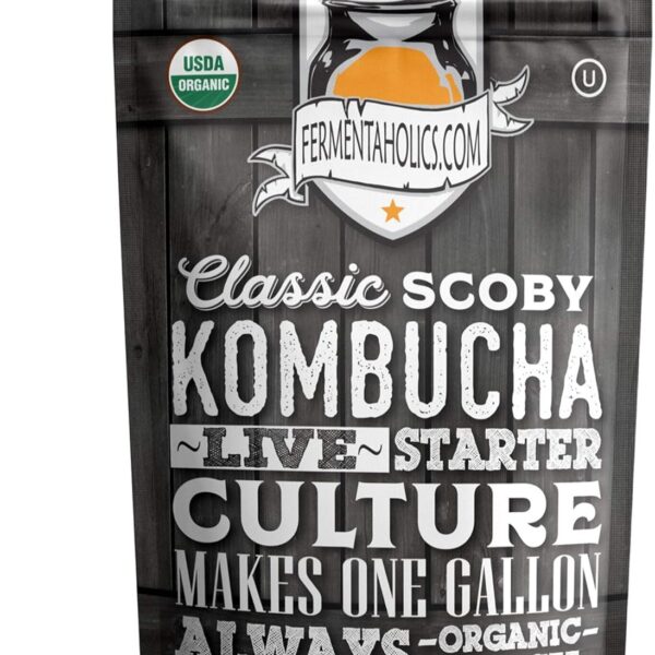 Fermentaholics ORGANIC Kombucha SCOBY With Twelve Ounces of Starter Tea - Live Starter Culture - Makes A One Gallon Batch - 1.5 Cups of Strong Mature Starter Tea - Brew Your Own Kombucha