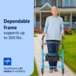 Medline Mobility Dependable Steel Rollator Walker, Light Blue, 300 lb. Weight Capacity, 6” Wheels, Adjustable Handle, Padded Seat & Backrest, Rolling Walker for Seniors and Mobility Impaired - Image 2