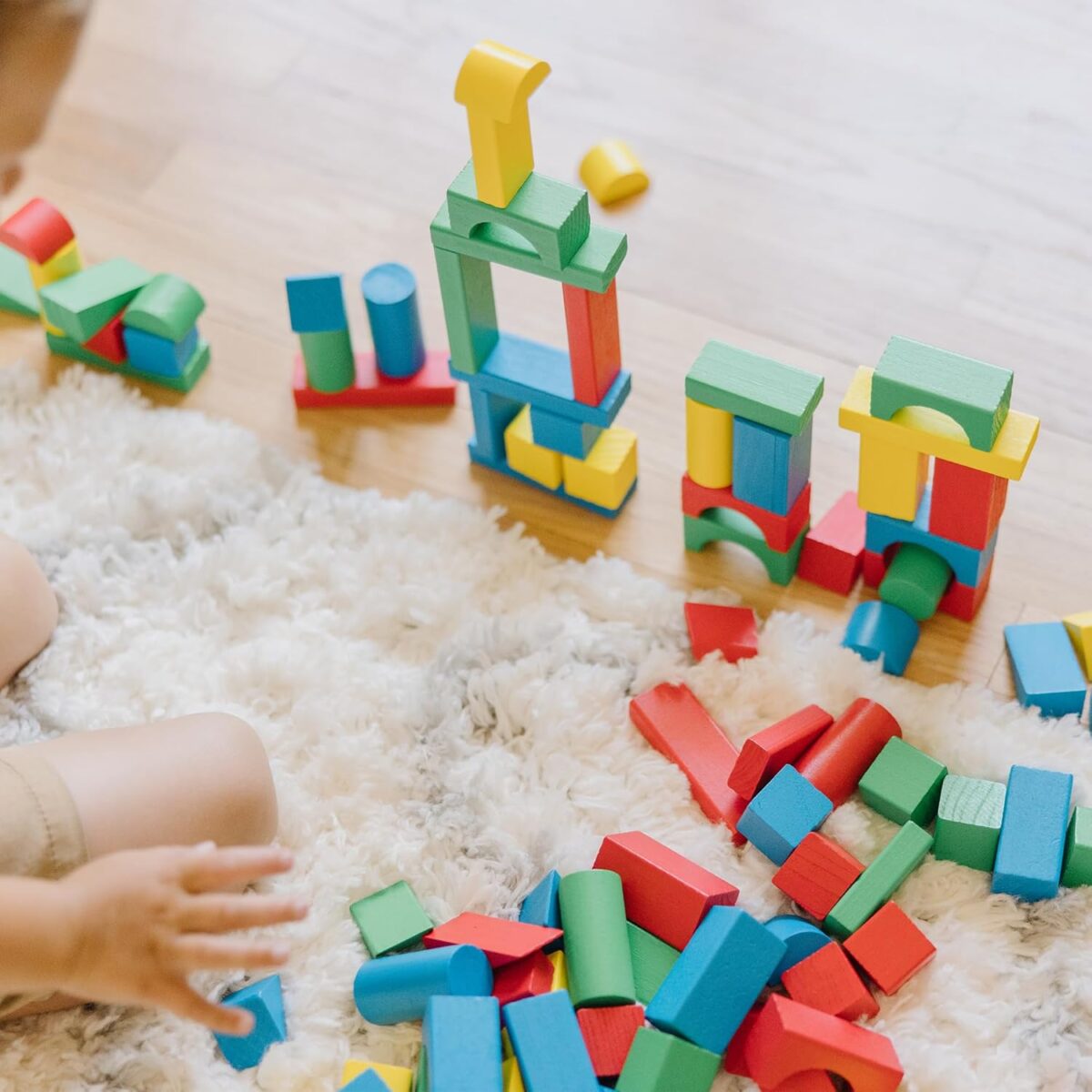 Melissa & Doug Wooden Building Blocks Set - 100 Blocks in 4 Colors and 9 Shapes Classic Kids Toys, Colored Wood For Toddlers Ages 2+ - FSC-Certified - Image 6