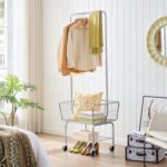 Tajsoon Laundry Cart with Hanging Rack, Metal Rolling Laundry Cart with Wheels and Storage Basket, Silver - Image 8
