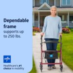 Medline Aluminum Rollator Walker with Seat, Burgundy, 250 lb. Weight Capacity, Lightweight, 6” Wheels, Foldable, Adjustable Handles, Rolling Walker for Seniors - Image 2