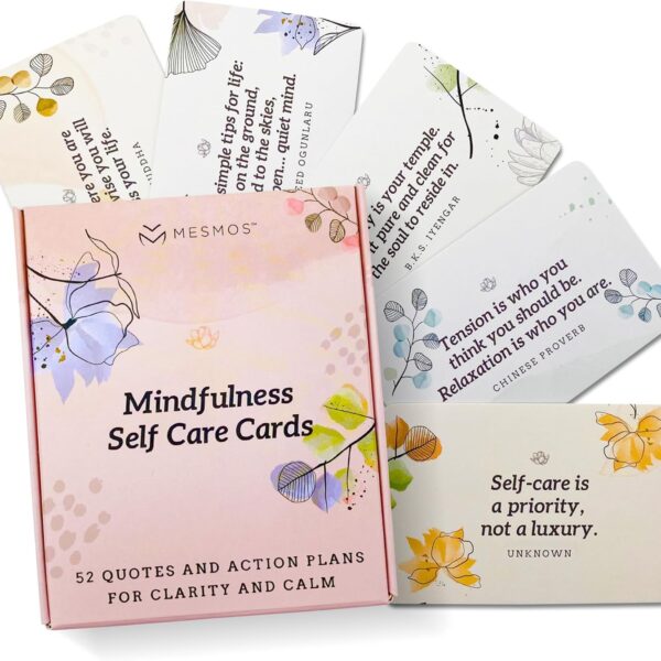 MESMOS 52 Mindfulness Cards with Action Plans. Relaxation Stress Relief Gifts for Women, Positive Affirmation Cards, Anxiety Relief Items, Meditation Self Care Kit, Relaxing Spiritual Gifts for Women