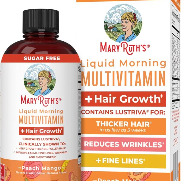 MaryRuth Organics Liquid Multivitamin Lustriva® Hair Growth for Women| Biotin 10000mcg | Vitamin D, B |Clinically Tested for Thicker Hair, Wrinkles, Fine Lines, Skin Care| Ages 18 | 15.22 Fl Oz