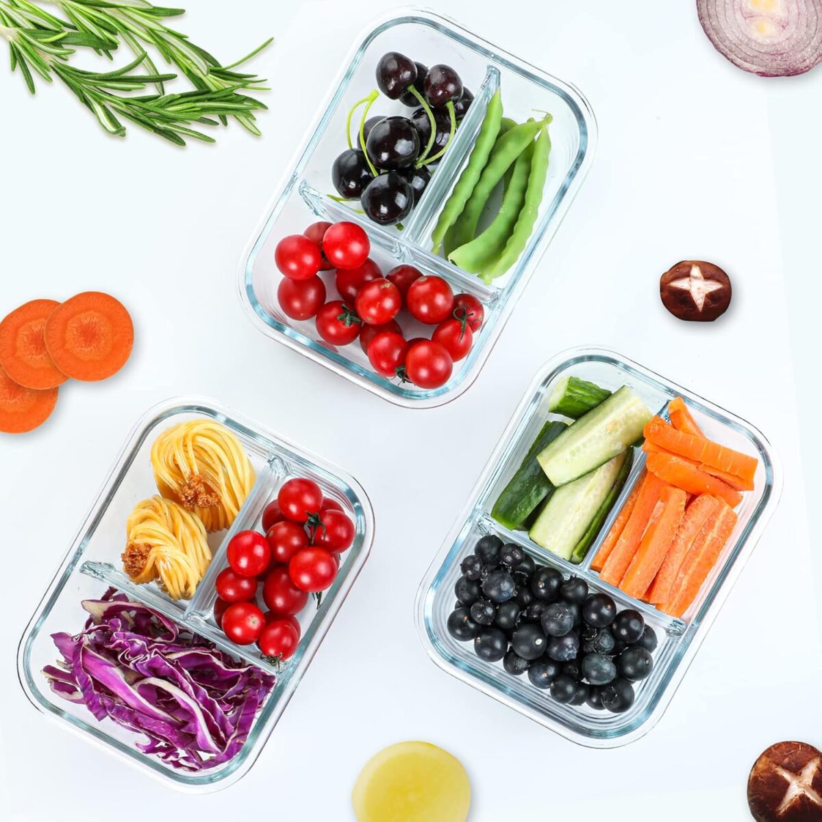 M MCIRCO [5-Pack, 36 oz] Glass Meal Prep Containers 3 Compartment with Lids, Glass Lunch Containers,Food Prep Lunch Box,Bento Box,Microwave, Oven, Freezer, Dishwasher (4.5 Cups) - Image 7