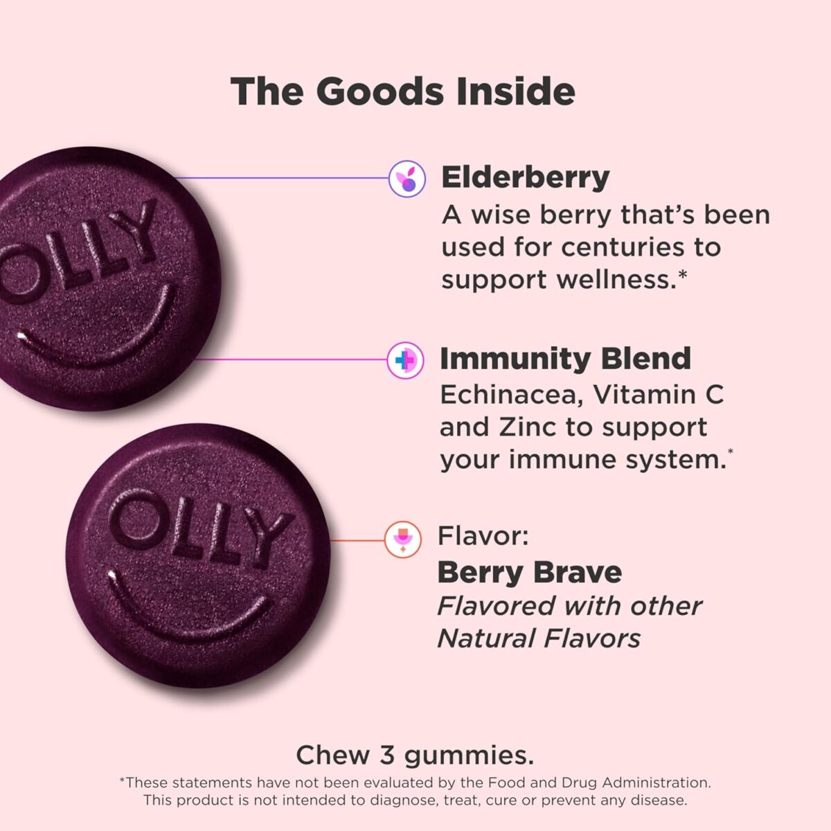 OLLY Immunity Gummy, Immune Support, Elderberry, Zinc, Vitamin C, Supplement, Berry Flavor, 15 Day Supply - 45 Count - Image 2