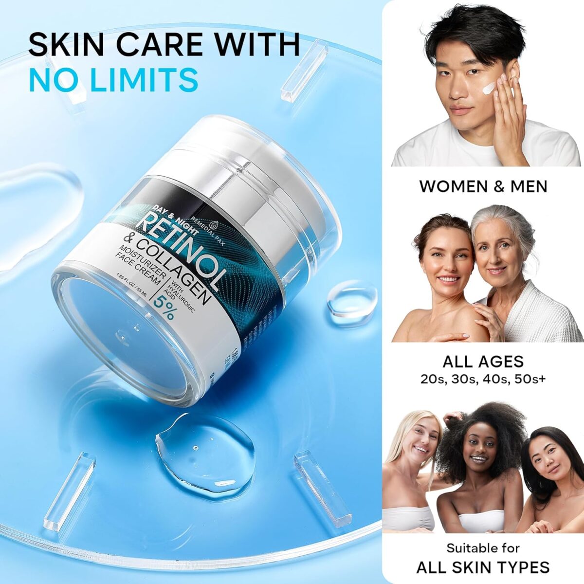 REMEDIAL PAX Face Moisturizer Retinol Cream, Anti Aging Neck Firming Cream, Collagen Day & Night Face Cream with Hyaluronic Acid for Women & Men, 1.85 Fl Oz - Image 4