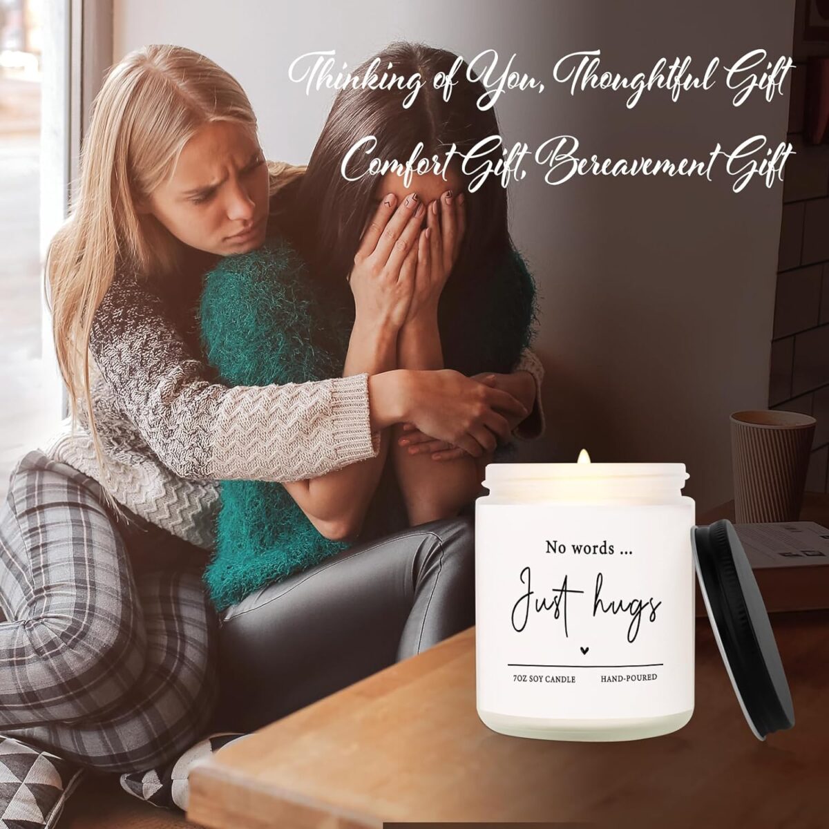 Shqiueos Sympathy Gifts for Loss of Loved One-No Words Just Hugs 7oz Lavender Scented Candle, Bereavement Gift Idea, Memorial, Grief, Thinking of You, Get Well, Comfort Condolence Gift (White) - Image 7