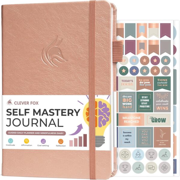 Clever Fox Self Mastery Journal – Guided Daily Reflection & Self Improvement Journal with Prompts – Journaling Notebook for Women & Men (Rose Gold)
