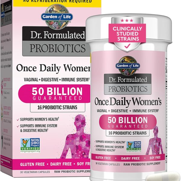 Garden of Life Once Daily Dr. Formulated Probiotics for Women 50 Billion CFU 16 Probiotic Strains with Organic Prebiotics for Digestive, Vaginal & Immune Health, Dairy Free, Shelf Stable 30 Capsules