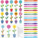 50 Set Teacher Appreciation Gift Bulk Inspirational Ballpoint Pens with Cards Motivational Flowerpot Shaped Cards Thank You Teacher Gift for Teacher School Office Supplies