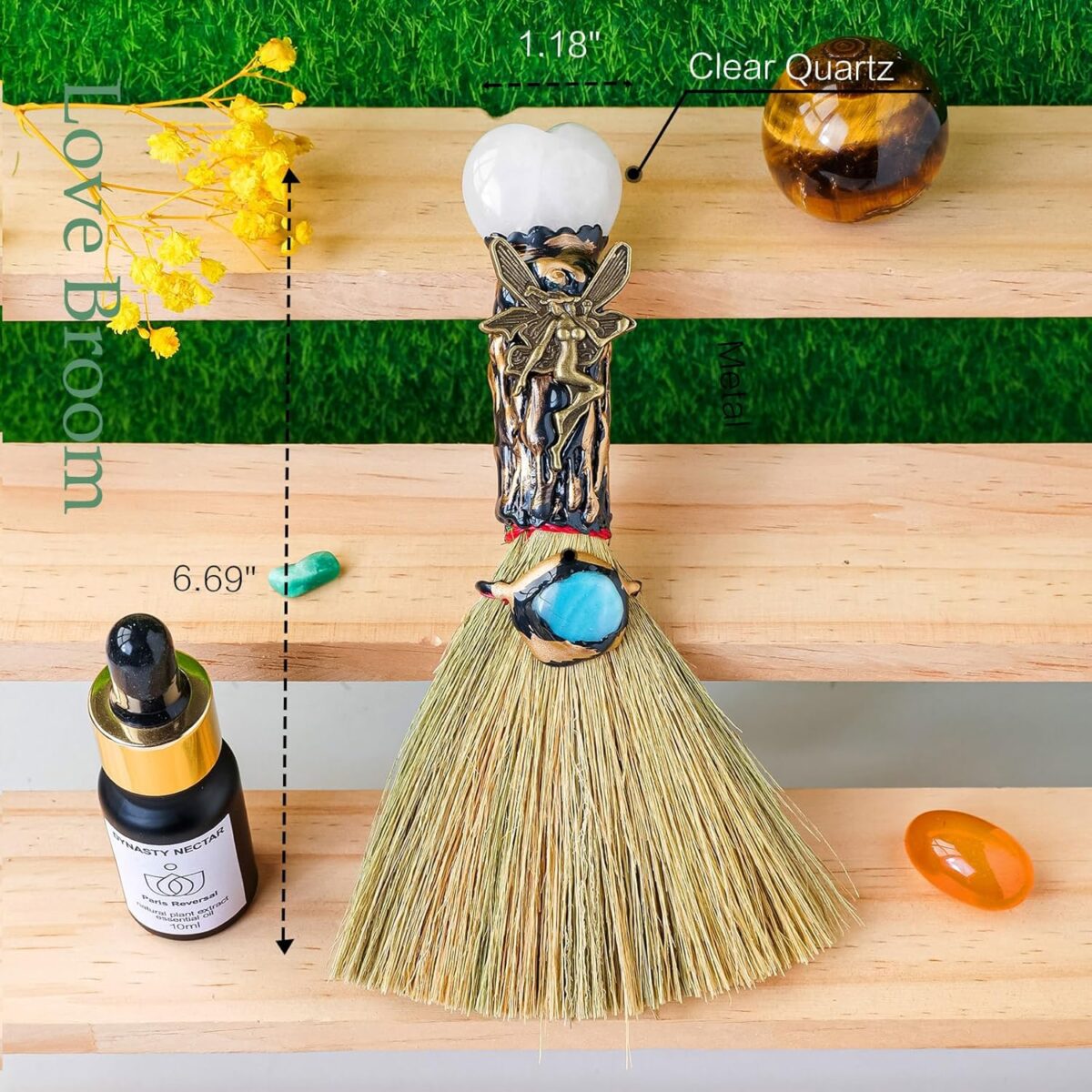 Natural Clear Quartz Magic Witch Broom - Handcrafted Love Crystal for Energy Cleansing & Chakra Balancing - Reiki Healing Tool with Positive Energy for Home, Office, Bedroom & Spiritual Decor Gift - Image 2