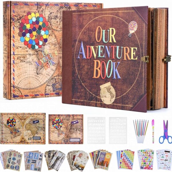 Adventure Book 148-Page DIY Handmade Scrapbook Kit - Embossed Leather Cover - Gift Boxed with Full DIY Accessories for Couples, Weddings, Anniversaries & More for Life’s Greatest Adventures