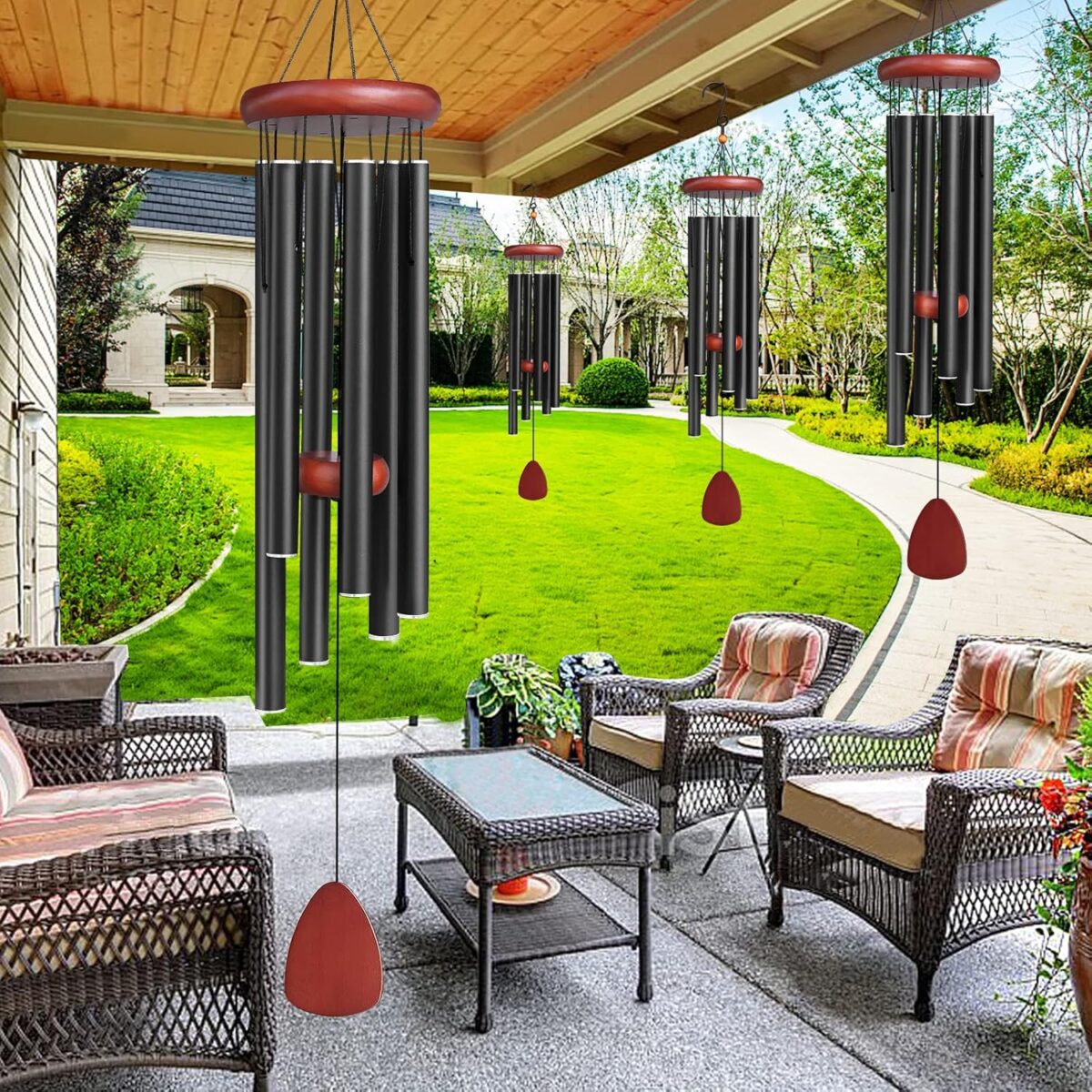 Large Aluminium Wind Chimes Outside, Soothing Melodic Wind Chime, Suitable Outdoor Garden Patio Decor, Gift for Mom Women Neighbors (36 Inches Black) - Image 3