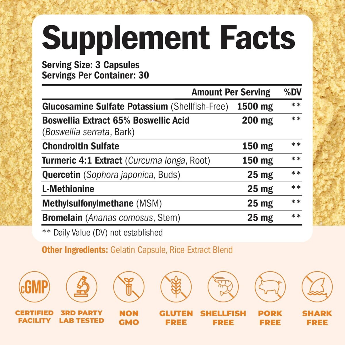 Glucosamine Chondroitin MSM and Turmeric Supplement - Joint Support Supplement for Women & Men with Boswellia & Glucosamine Sulfate 1500 mg. Used for Cartilage & Joint Health & Flexibility 90 Capsules - Image 3