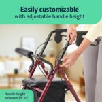 Medline Aluminum Rollator Walker with Seat, Burgundy, 250 lb. Weight Capacity, Lightweight, 6” Wheels, Foldable, Adjustable Handles, Rolling Walker for Seniors - Image 3