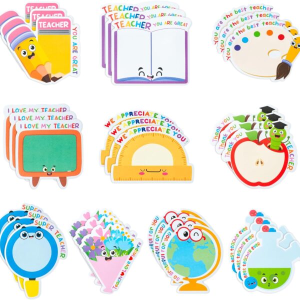 30 Pack Teacher Sticky Notes - Teacher Notepads Book Pencil Ruler Shaped Set Self Sticky Writing Memo Pads Page Marker for Teacher Appreciation Gift Back to School Supplies Office Supplies