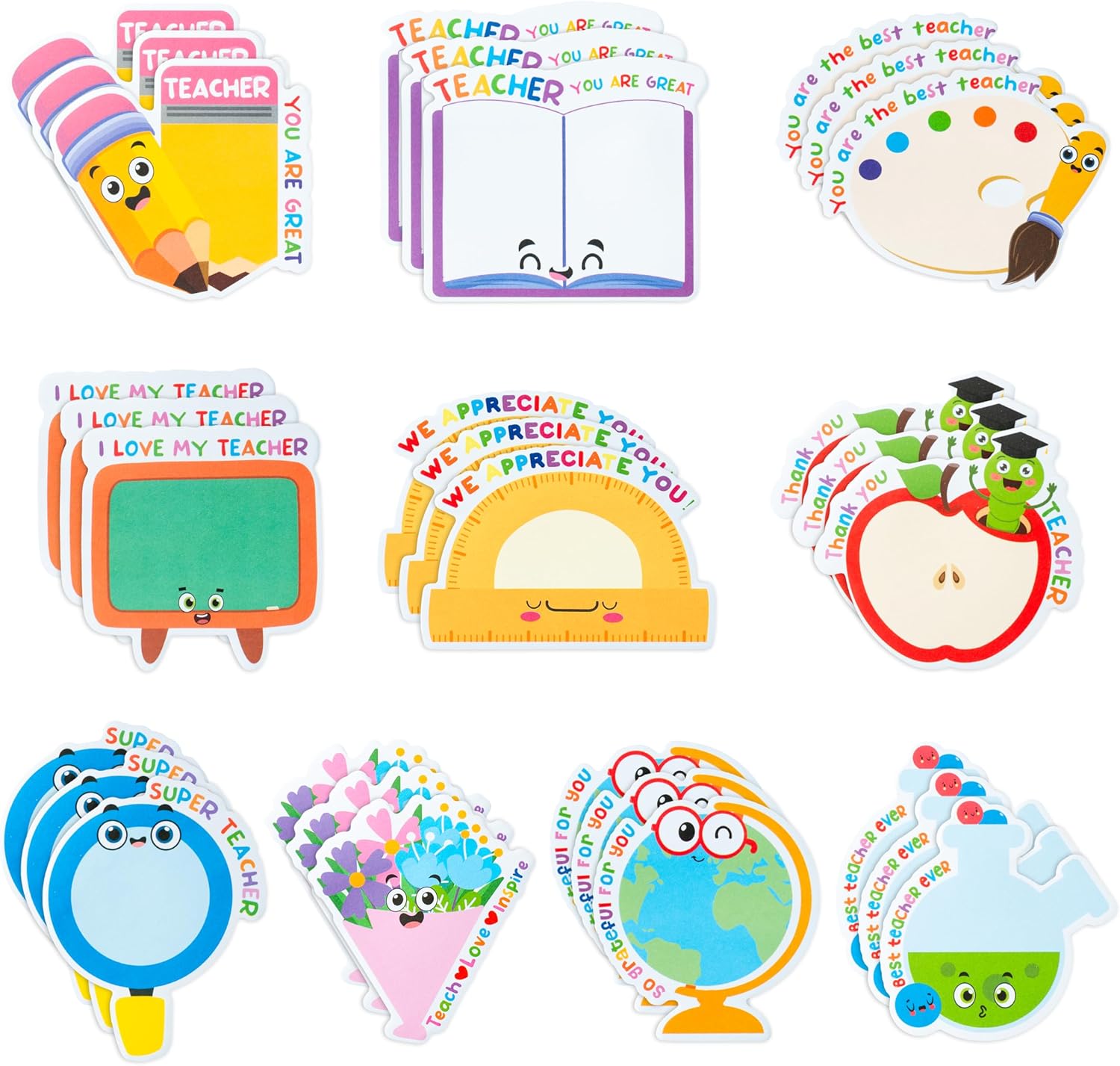 81BUiUWiS4L._AC_SL1500_.jpg 30 Pack Teacher Sticky Notes - Teacher Notepads Book Pencil Ruler Shaped Set Self Sticky Writing Memo Pads Page Marker for Teacher Appreciation Gift Back to School Supplies Office Supplies - Image 1