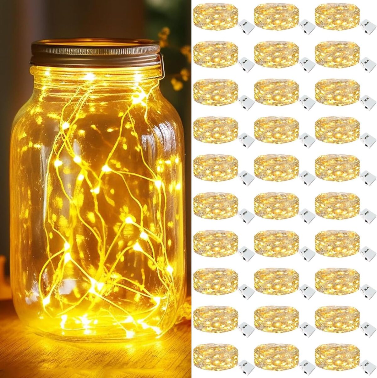 kolpop 30 Pack LED Fairy Lights Battery Operated, 7FT 20 LED Mini Twinkle String Lights Battery Powered Waterproof for Christmas Mason Jars Party (Warm White) - Image 1