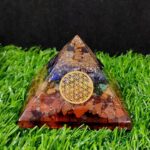 Seven Chakra Orgone Crystal Pyramid with Flower of Life Symbol for Reiki Healing, Chakra Balancing, Aura Cleansing, Energy Generator, Yoga Meditation Size: 60-70 MM