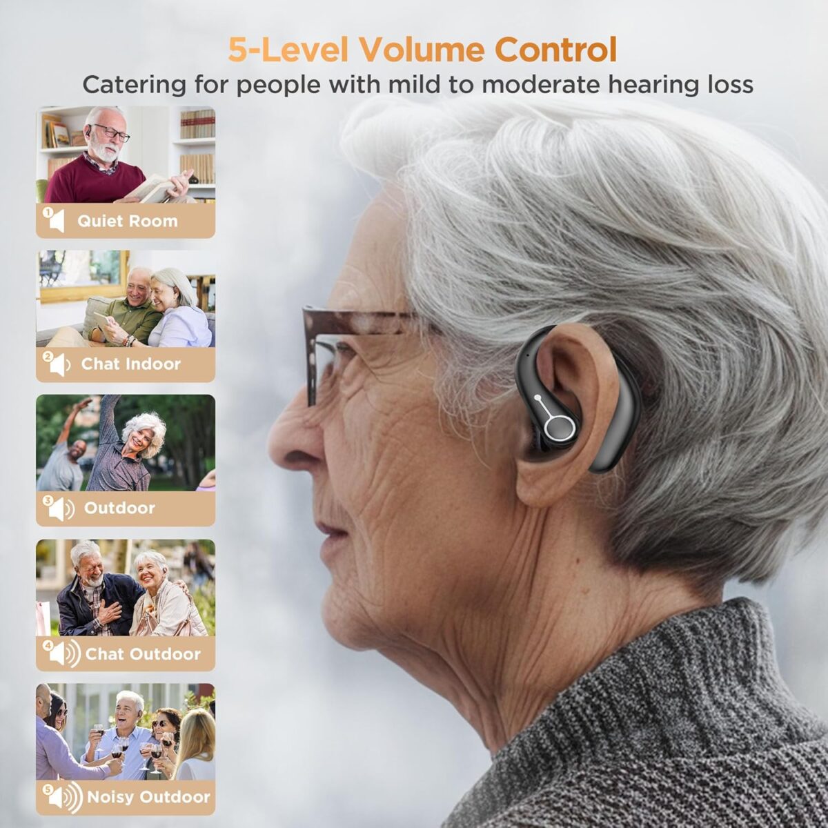 Hearing Aids, Hearing Aids for Seniors with Bluetooth, Rechargeable Hearing Aid with APP for People with Hearing Loss, 5 Levels of Volume Automatic Noise Cancellation, Clear Sound and Easy to Use - Image 3