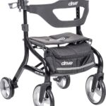 Drive Medical Nitro Sprint Foldable Rollator Walker with Seat, Standard Height Lightweight Rollator with Large Wheels, Folding Rolling Walker, Walker Rollator with Seat, Black