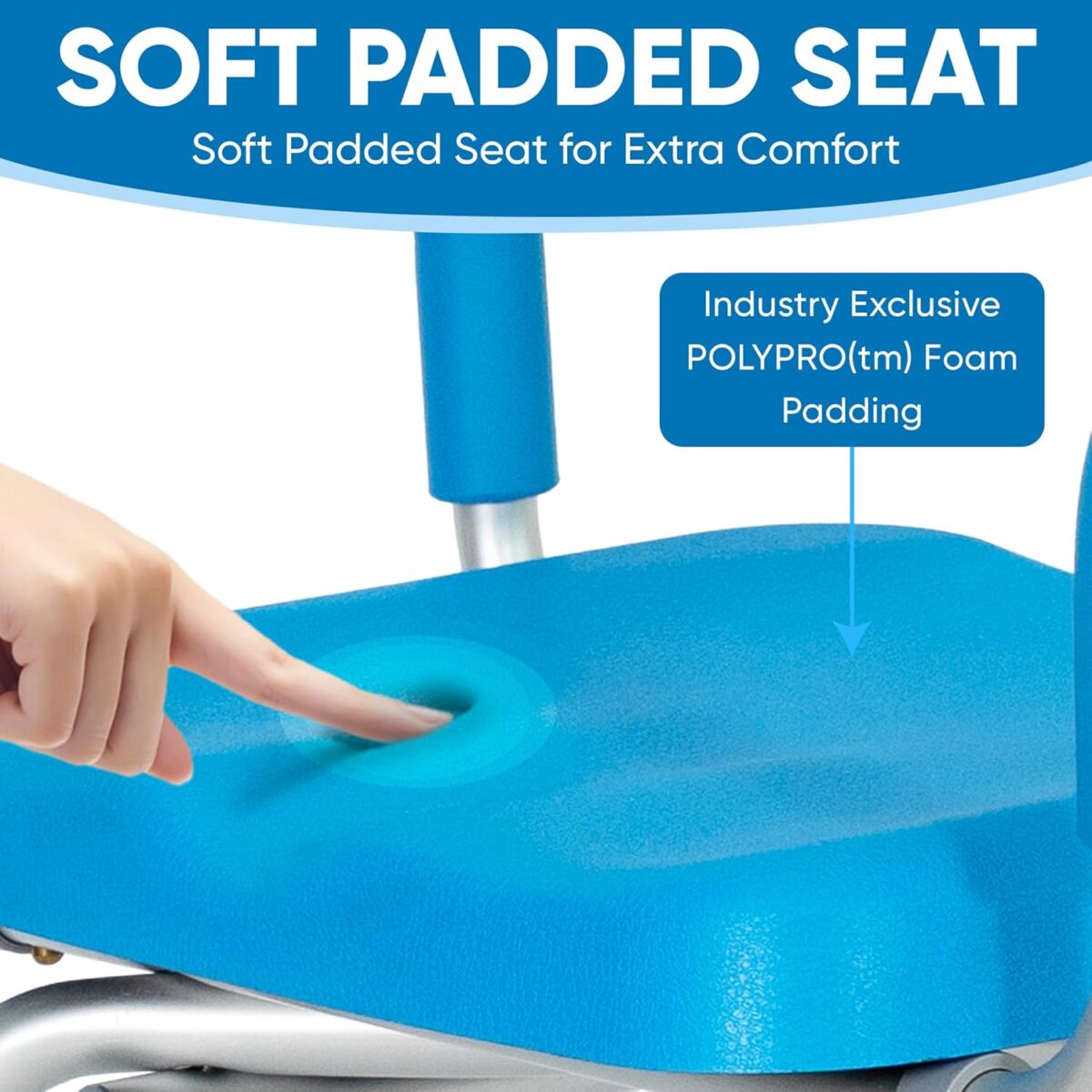 Platinum Health Carousel Sliding Shower Chair Tub Transfer Bench with Swivel Seat, Premium Padded, Pivoting Arms, Adjustable Space Saving Design for Tubs, Inside Shower, for Handicap & Seniors, Blue - Image 5