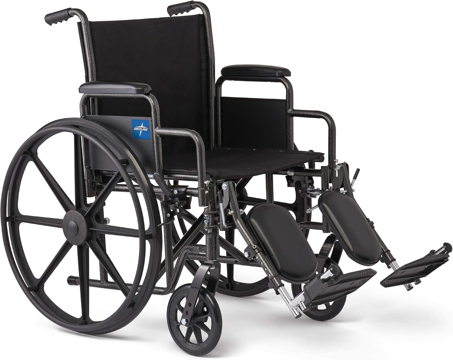 81DmFAXqnuL._AC_SL1500_.jpg Medline Comfortable Folding Wheelchair with Swing-Back, Desk-Length Arms and Elevating Footrests, 18”W x 16”D Seat - Image 1