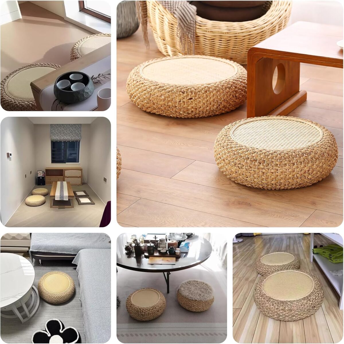 Seat Cushion, Tatami Floor Pillow Sitting Cushion, Round Sitting Padded Hand Woven Padded Knitted Straw Mat, Ottoman Footstool for Meditation, Zen, Yoga (19.69" Dia. x 6.70" H) - Image 7