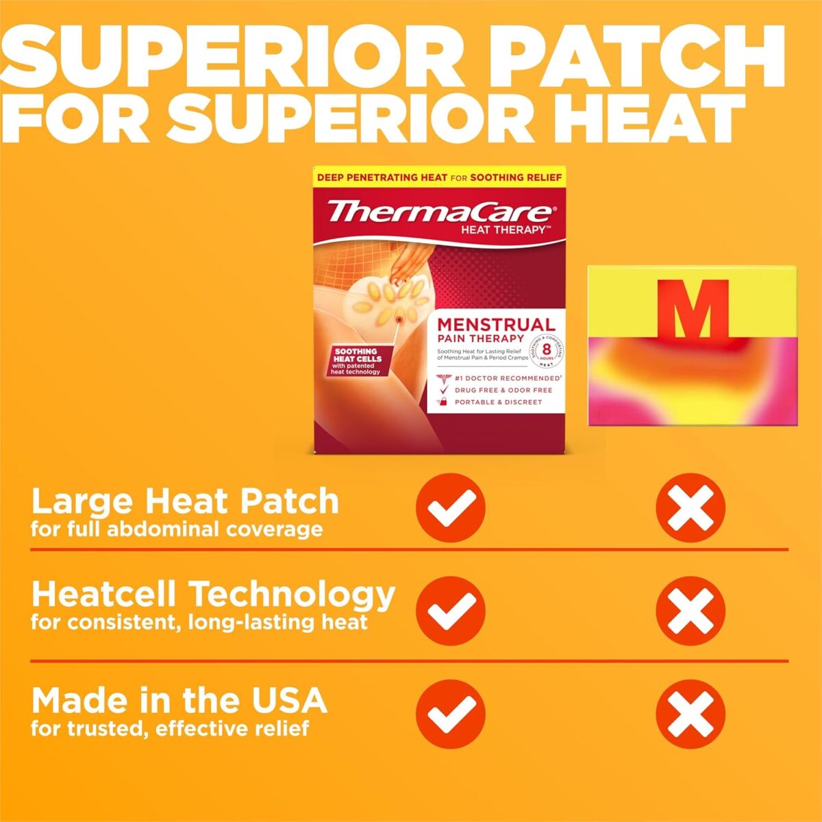 ThermaCare Portable Menstrual Heating Pad, Adhesive Period Therapy Heat Patches for Cramps and Backache Relief, HSA/FSA Eligible & Approved, 6 Count - Image 4