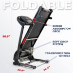 Sunny Health & Fitness Premium Folding Treadmill for Home with Adjustable Incline, Shock Absorption, Digital Monitor, Pulse Sensors, Speed Buttons, Optional Free SunnyFit App Bluetooth Connection - Image 7