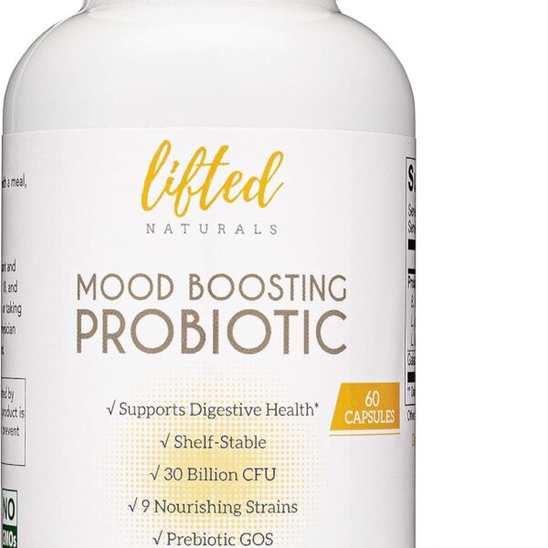 Lifted Naturals Mood Boosting Probiotic 30 Billion CFU - Mood Support Supplement, Prebiotics and Probiotics for Women & Men, Acidophilus Lactobacillus Probiotic, Shelf Stable & Non-GMO, 60 Capsules