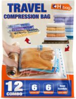HIBAG 12 Compression Bags for Travel, Travel Essentials Compression Bags, Vacuum Packing Space Saver Zipper Bags for Cruise Travel Accessories (12-Travel)