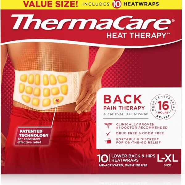 ThermaCare Advanced Back & Hip Therapy Adhesive HeatWraps, Disposable Heat Therapy Patches, Heat Pads for Instant Muscle & Herniated Disc Pain Relief, HSA/FSA Eligible & Approved, L/XL, 10 Count