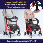 Drive Medical Nitro Sprint Foldable Rollator Walker with Seat, Standard Height Lightweight Rollator with Large Wheels, Folding Rolling Walker, Walker Rollator with Seat, Red - Image 3